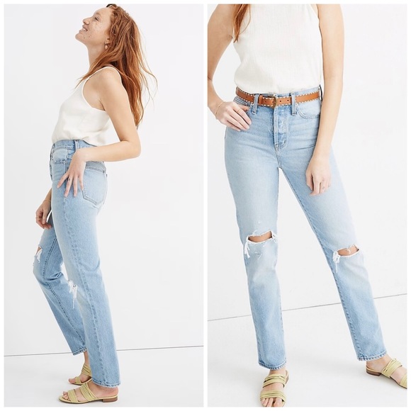 Madewell Denim - MADEWELL | Classic Straight Full-Length Jeans in Hartsville Wash Distressed 26